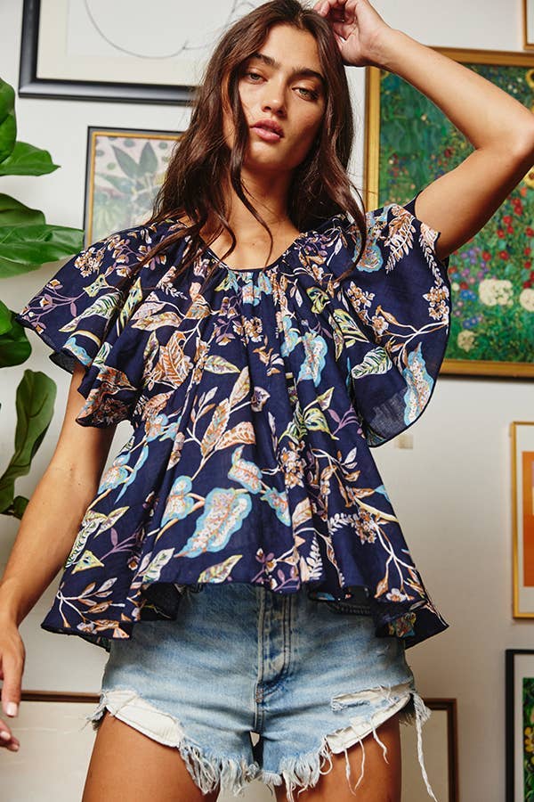 Open Back Pleated Woven Top