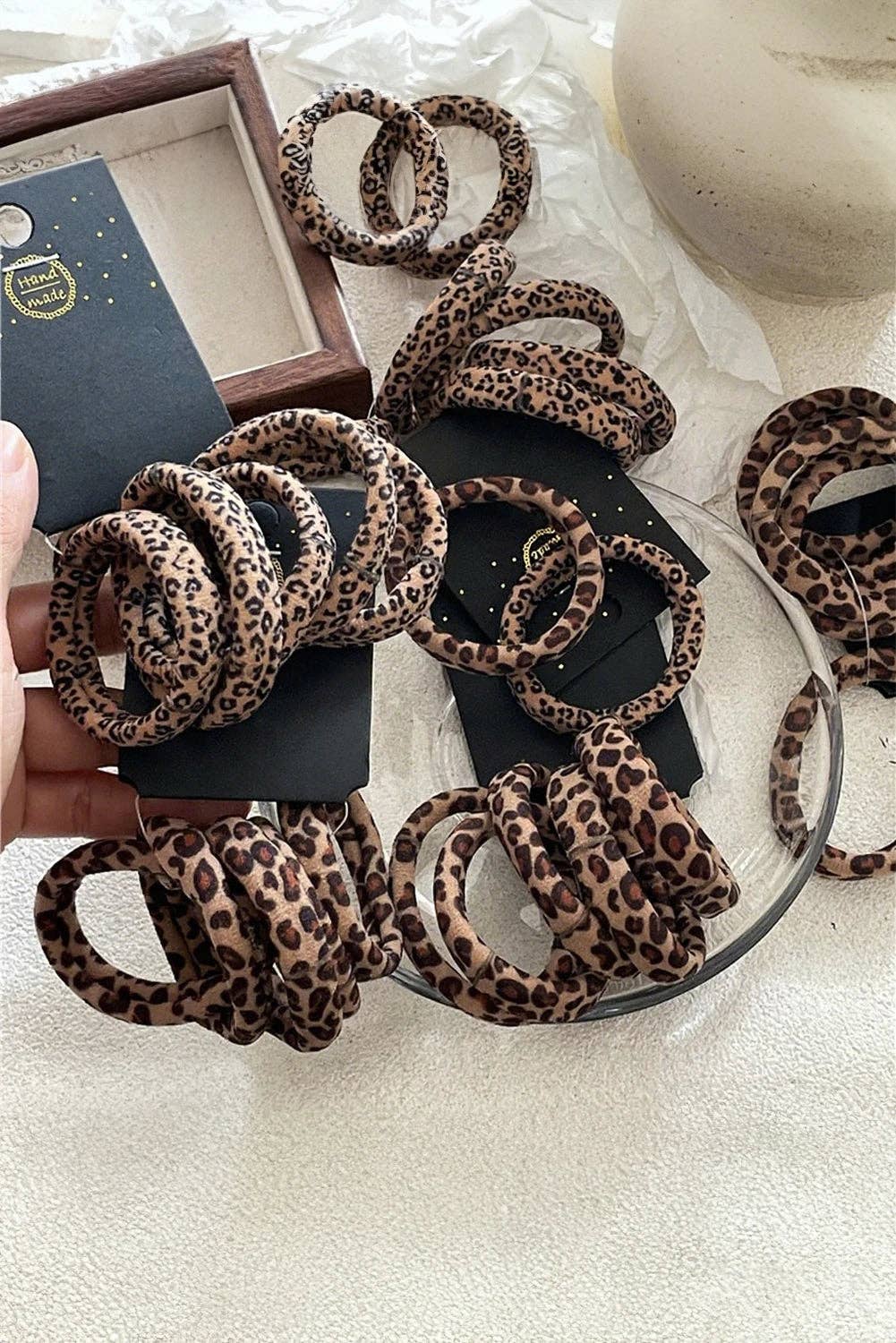 5p Leopard Elastic Hair Ties