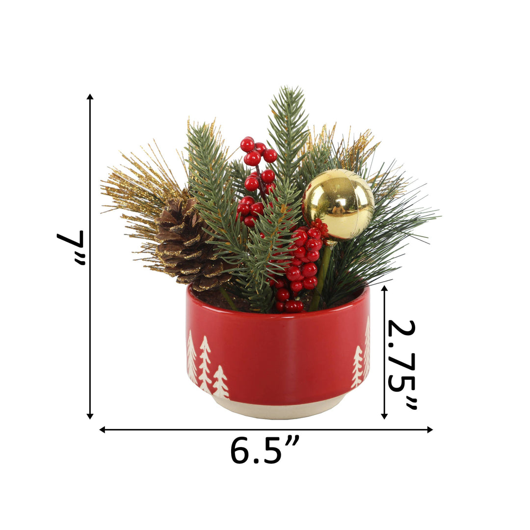 Snowy Pine & Berry Holiday Arrangement – 7”: White