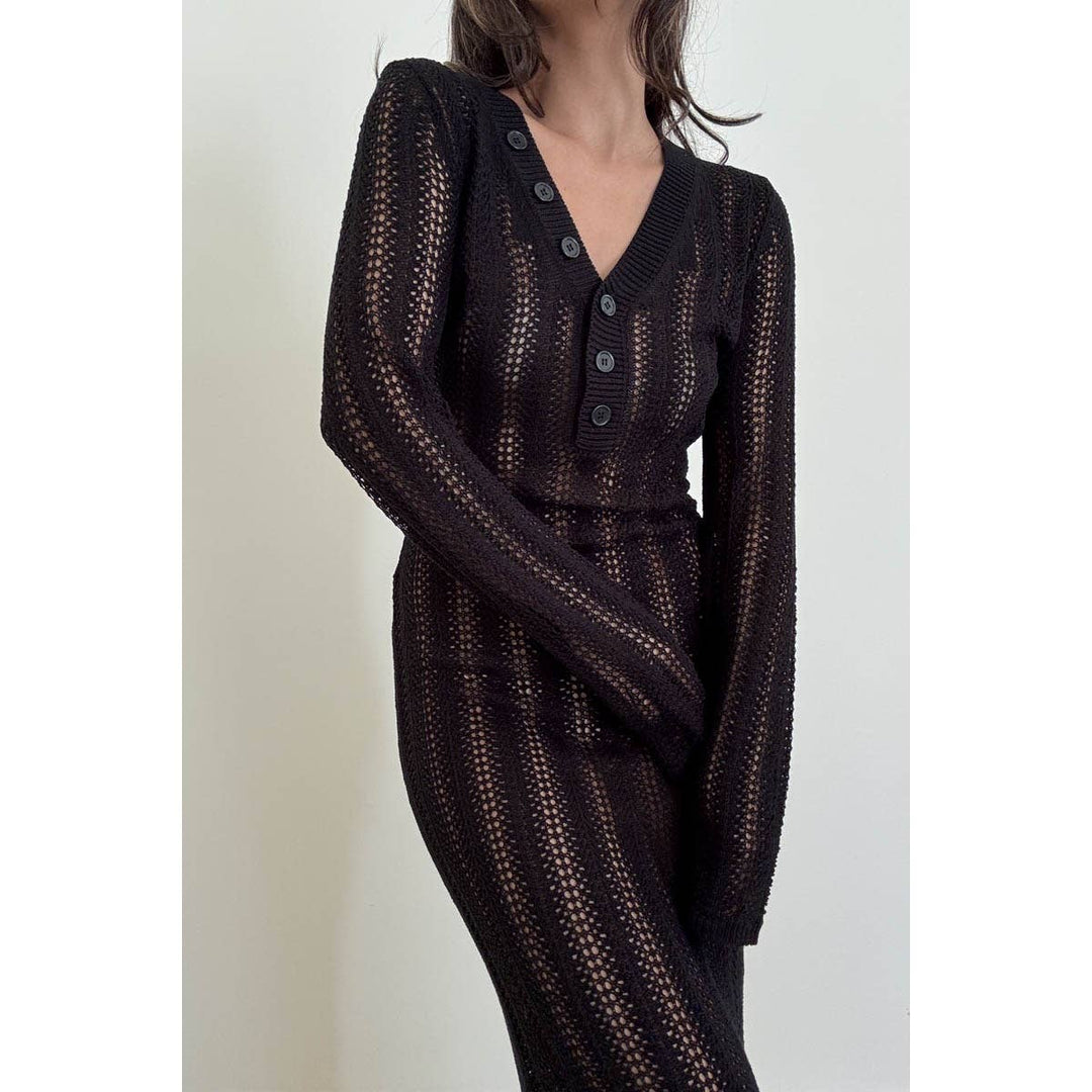 Knit V Neck Long Sleeves Dress