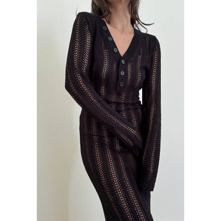 Knit V Neck Long Sleeves Dress