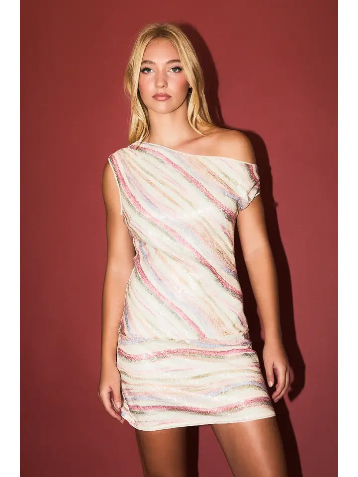 ONE SHOULDER SEQUIN MINI DRESS