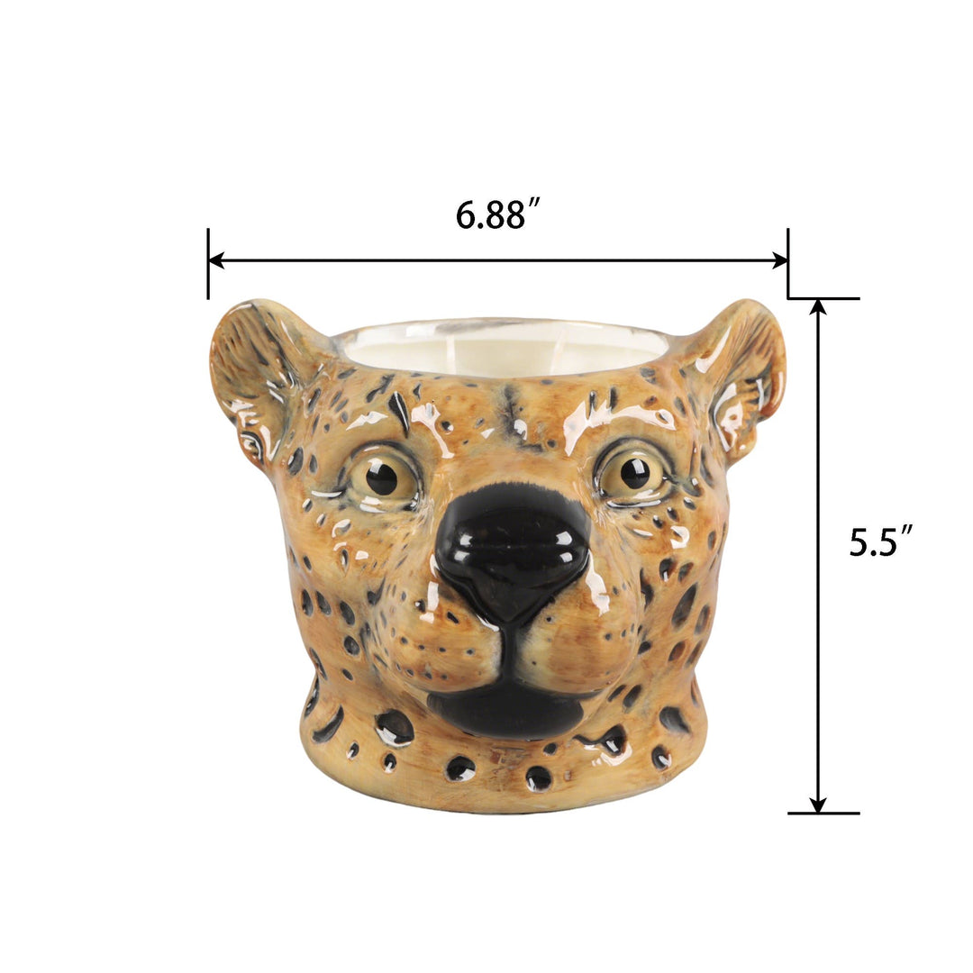 Leopard Head Ceramic Candle – Mahogany Teakwood
