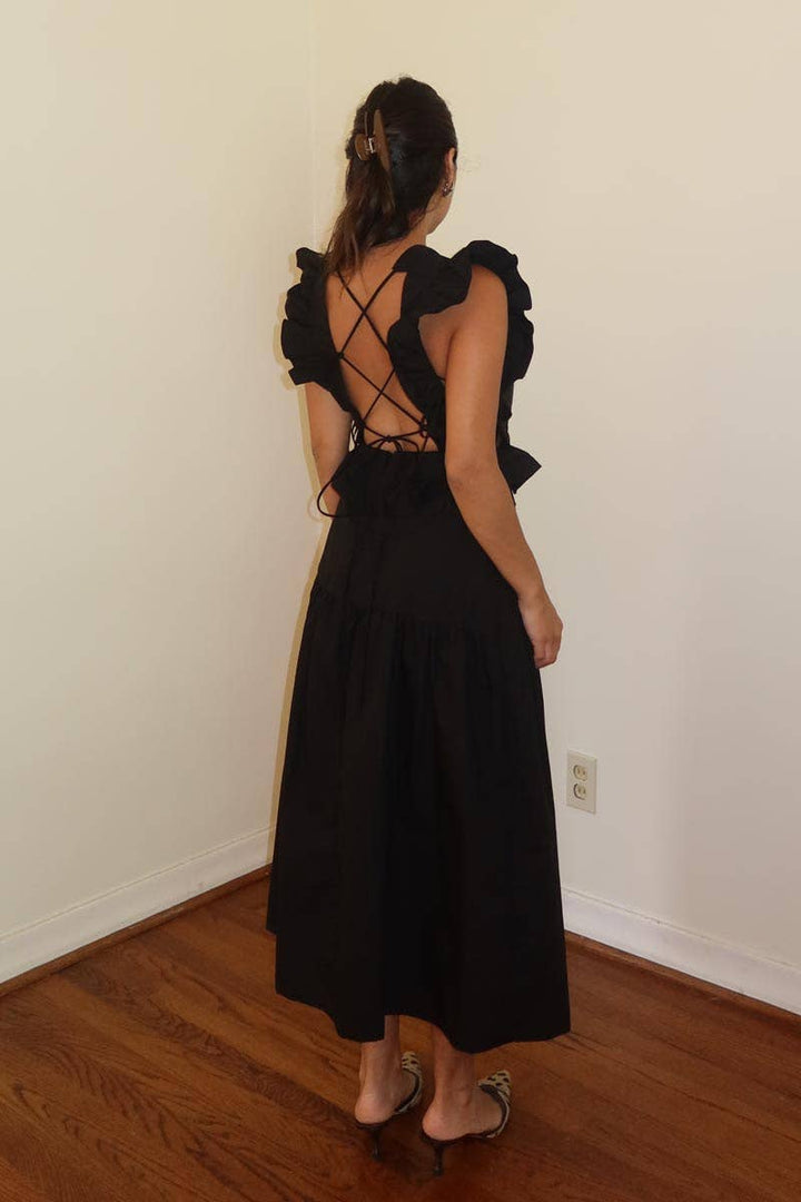 COTTON RUFFLED DETAIL MIDI DRESS