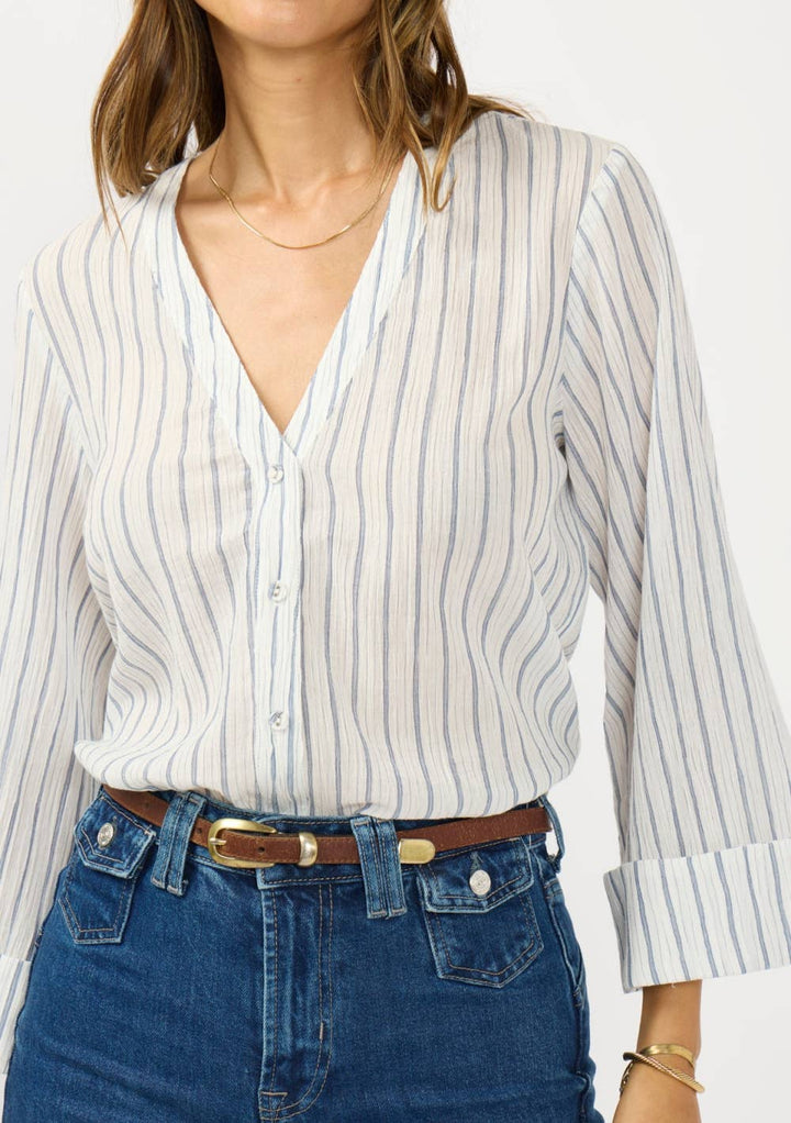 V-Neck Button Down Wide Sleeve Blouse