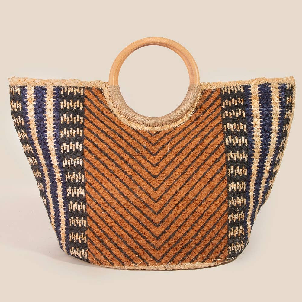 Chevron Pattern Jute Tote Bag