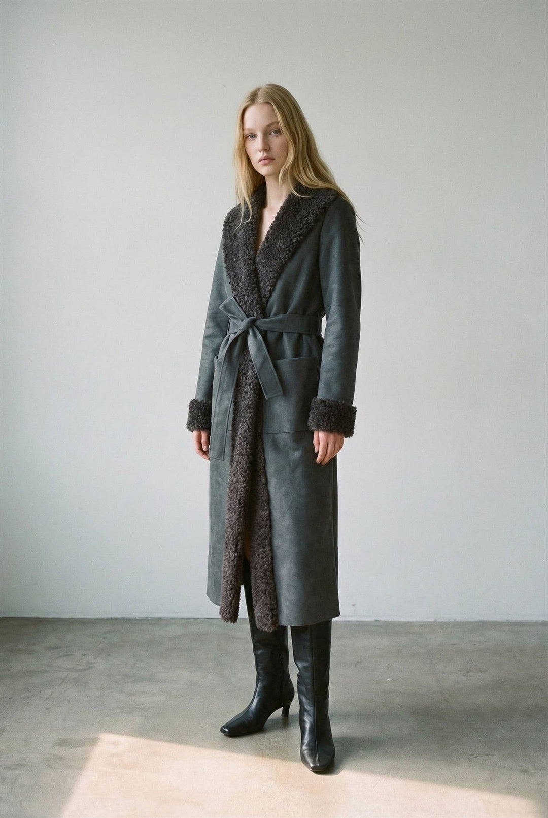 Faux Fur Trimmed Leather Coat