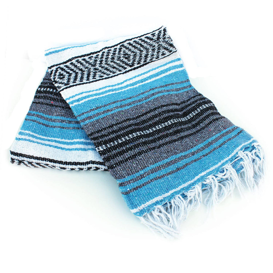 Light Blue & Gray Mexican Throw Blanket