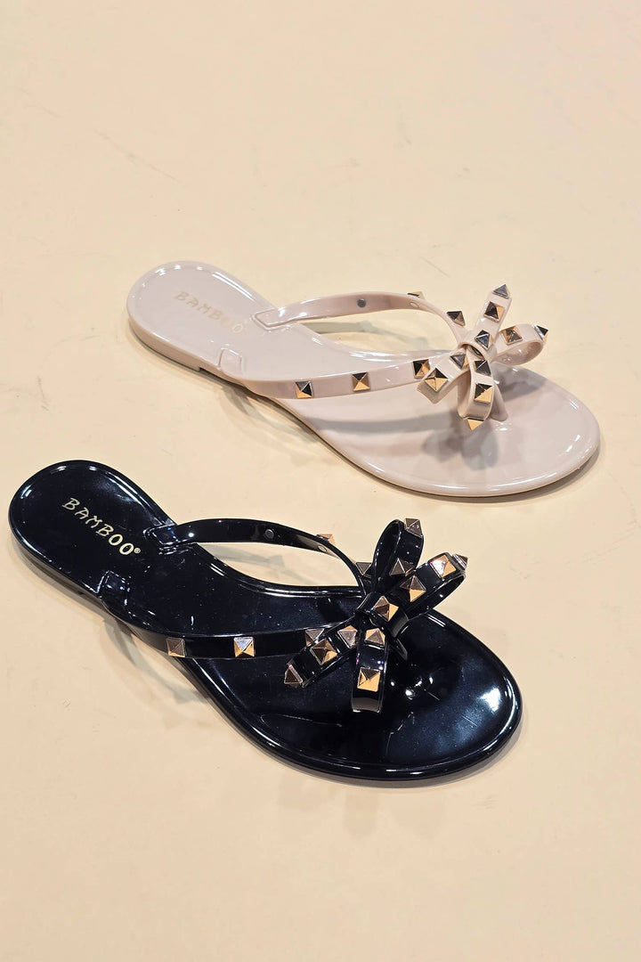 STUD BOW BLACK JELLY THONGS