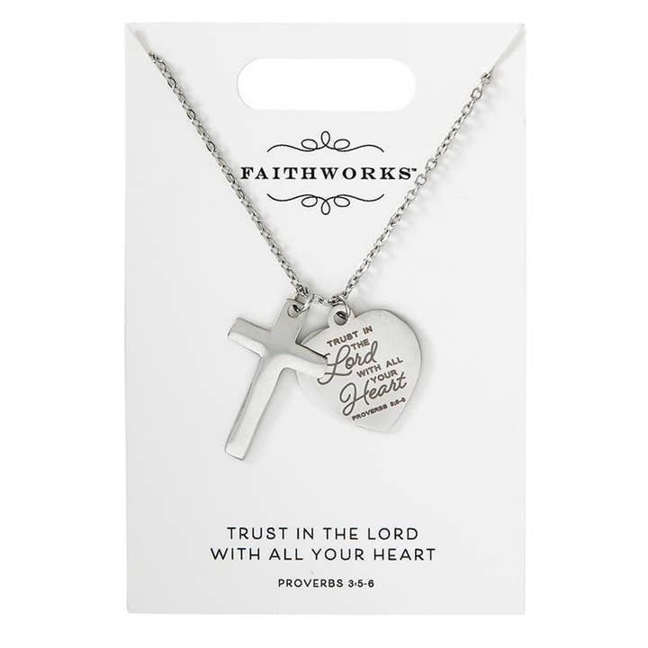 Cross Necklace - Faithful Heart - Silver