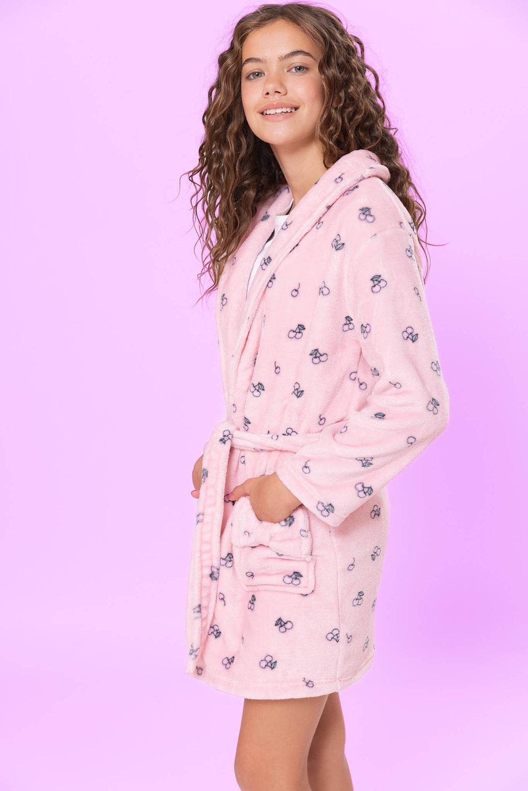Fleece Cherry Printed Bath Robe
