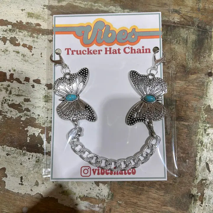 Turquoise Silver butterfly Trucker Hat Chain