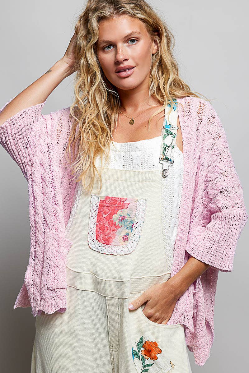 Short Sleeve Cable Sweater Cardigan