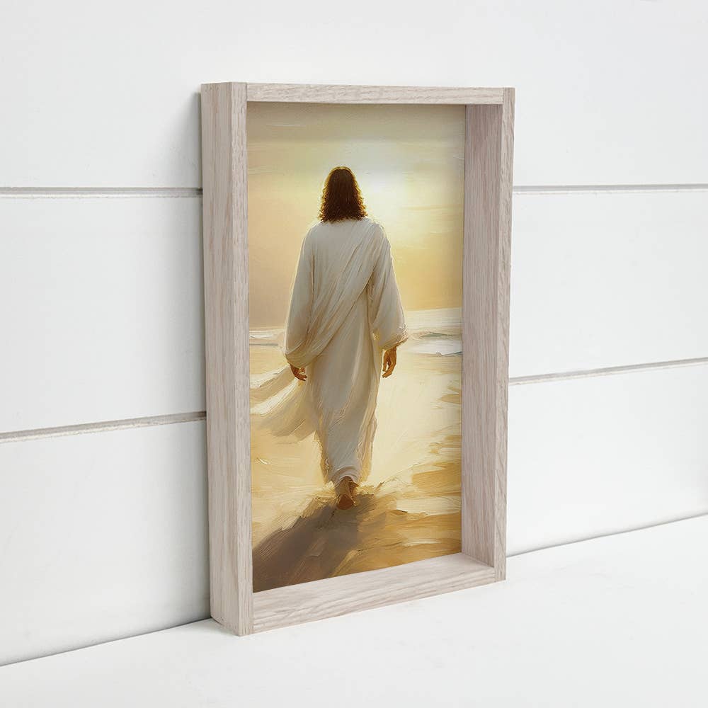 Jesus Golden Sunset - Jesus Canvas Wall Art - Wood Framed: 12x18" Medium Canvas Art with Thick Wood Frame