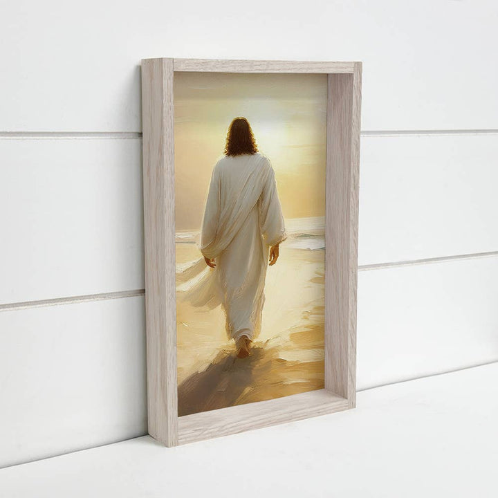 Jesus Golden Sunset - Jesus Canvas Wall Art - Wood Framed: 12x18" Medium Canvas Art with Thick Wood Frame