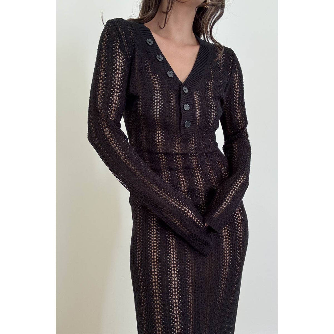 Knit V Neck Long Sleeves Dress