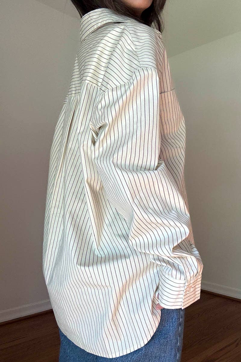 OVERSIZED PIN STRIPE BUTTON UP SHIRT