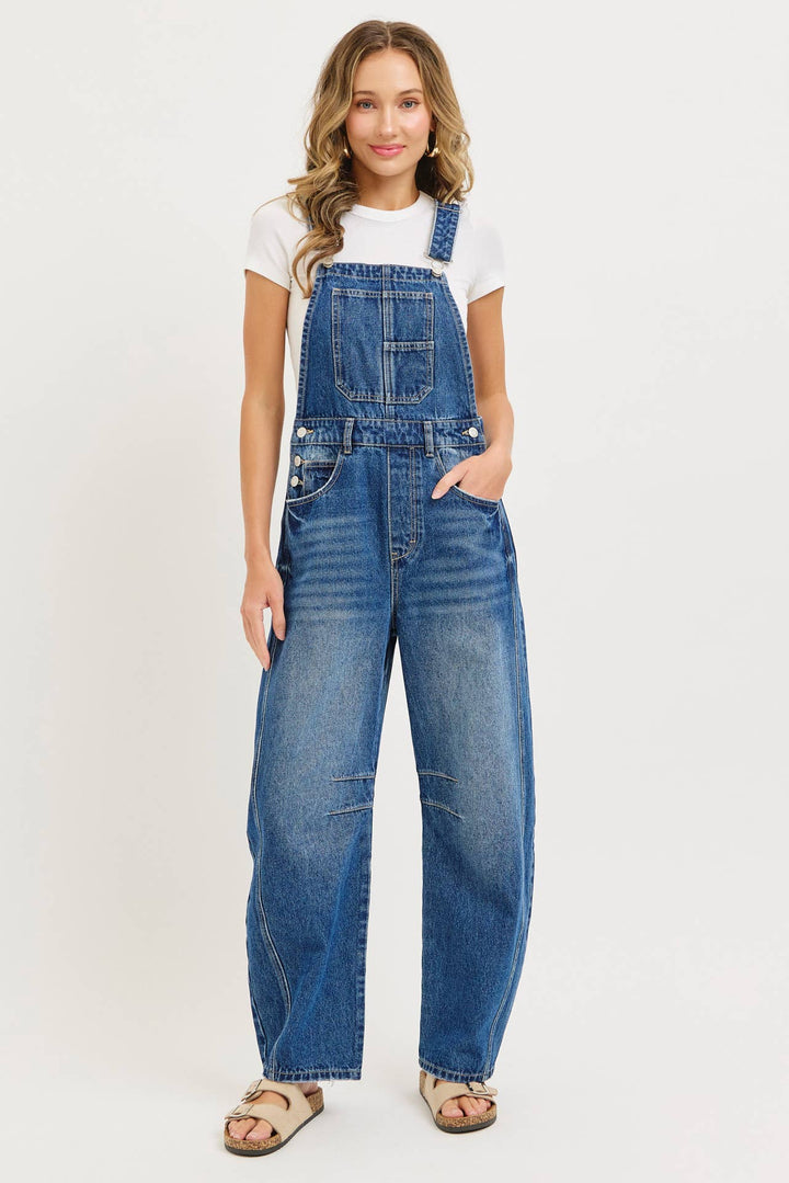 BARREL-LEG DENIM OVER-ALLS