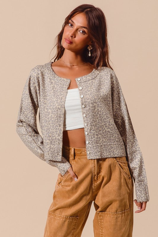 Leopard Vintage Print Button Up Cardigan