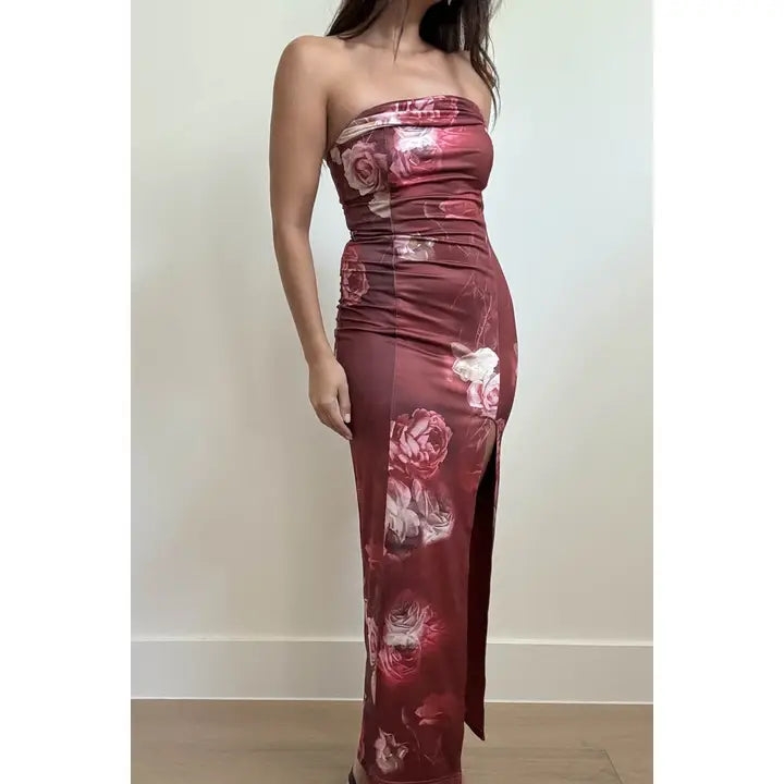 Floral Strapless Bodycon Maxi Dress