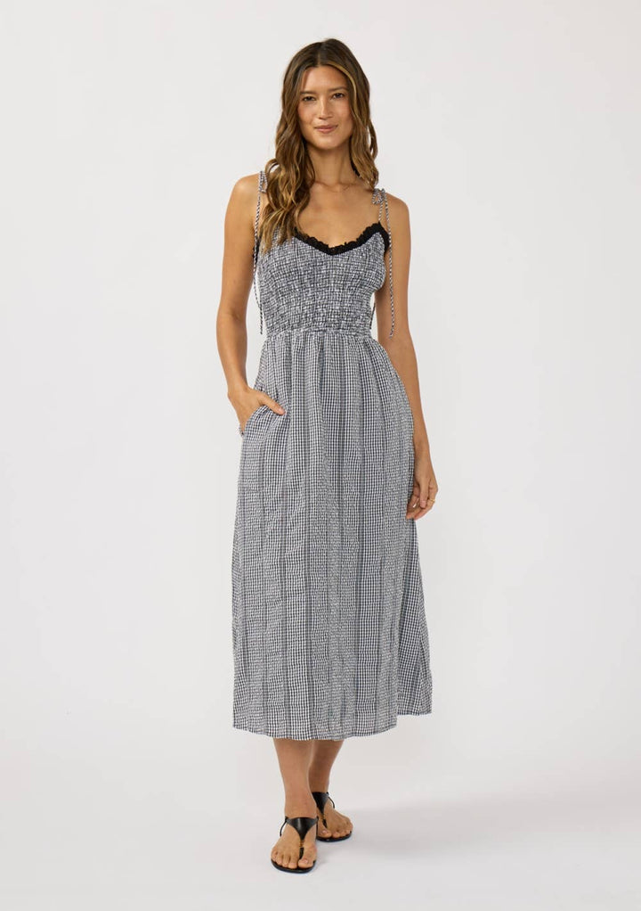 Smocked Gingham Midi Dress