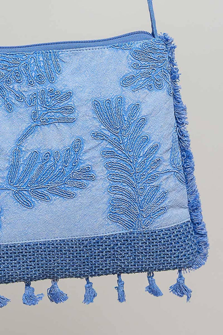 Handmade Embroidered Crossbody Denim Blue Bag: DENIM BLUE / Os