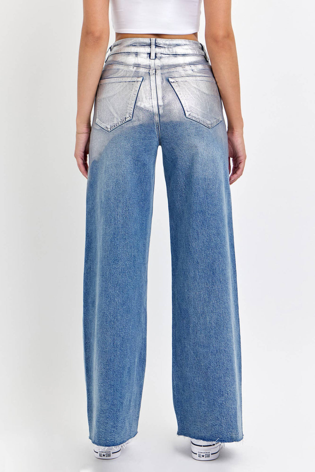 High Rise Silver Foiled Wide Leg