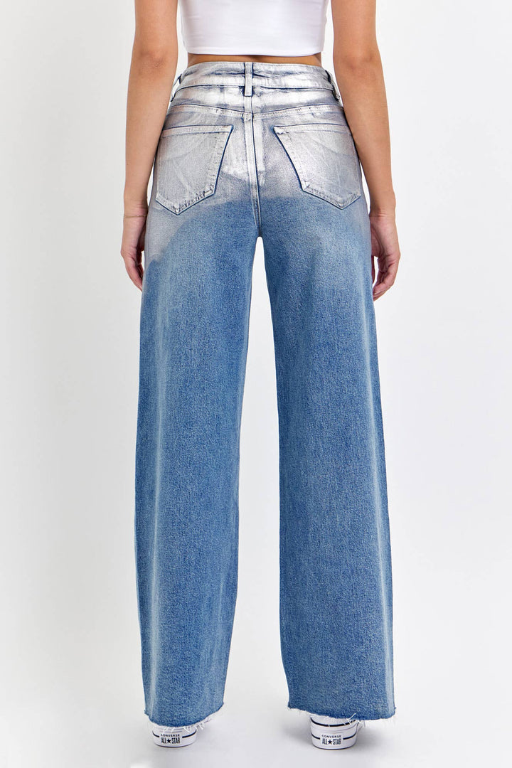High Rise Silver Foiled Wide Leg