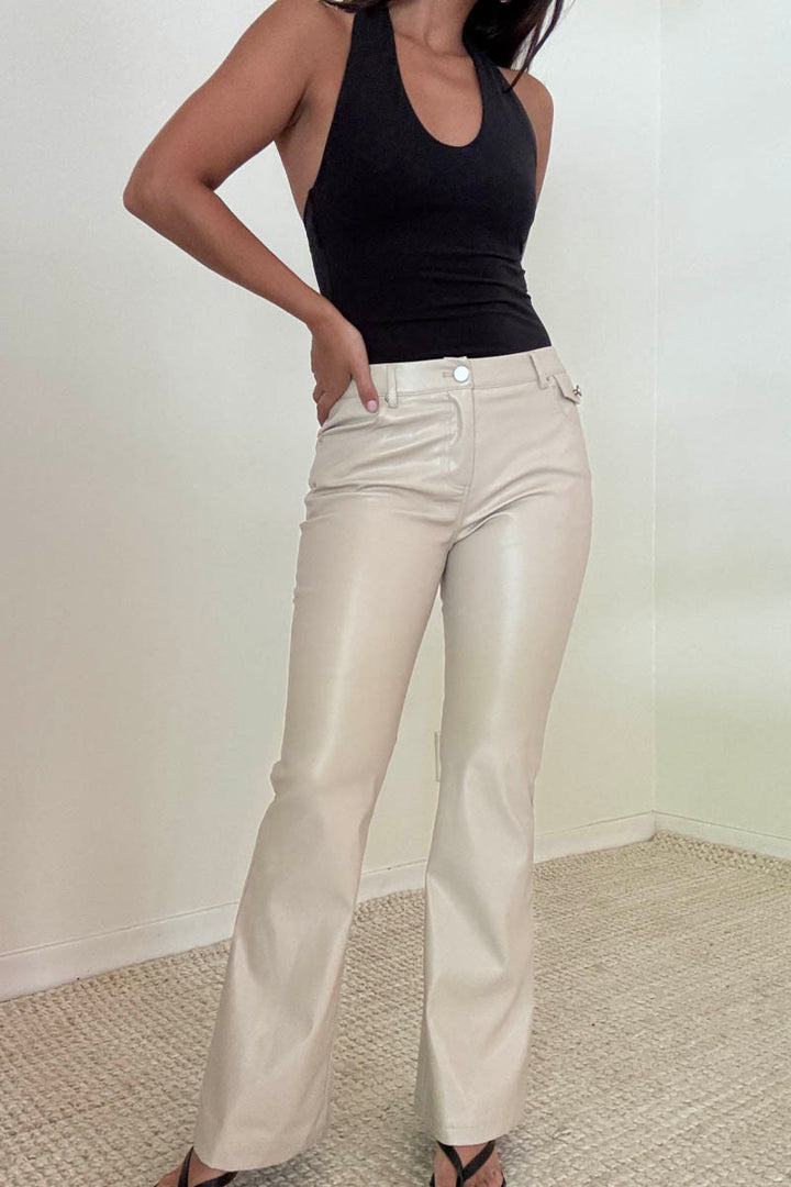 Faux Leather Low Waist Flare Pants
