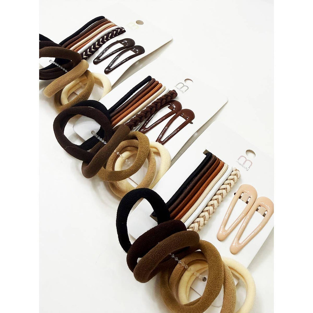 Brown Tone Assorted Hair Tie and Clip Set