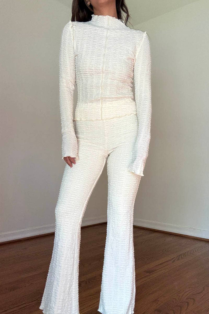 Textured High-Neck Flare Pant Set