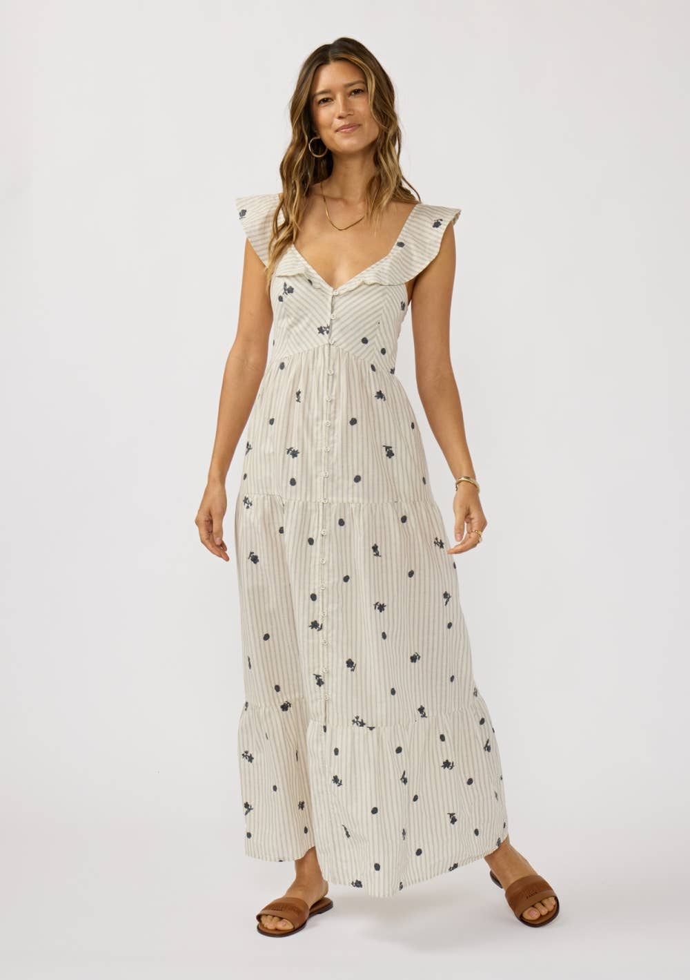 Embroidered Stripe Maxi Dress