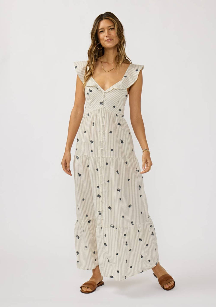 Embroidered Stripe Maxi Dress