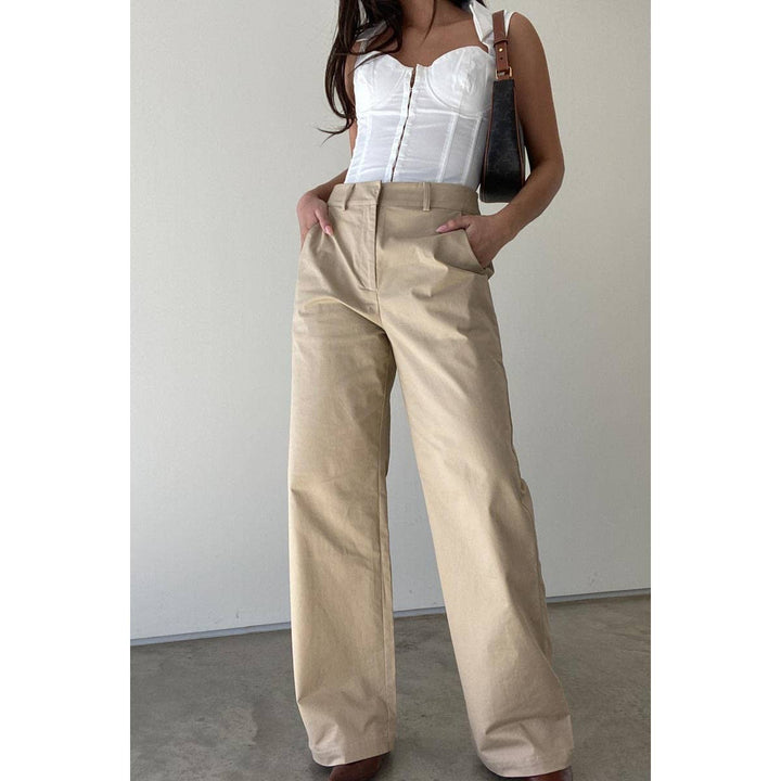 COTTON WIDE STRAIGHT LEG PANTS
