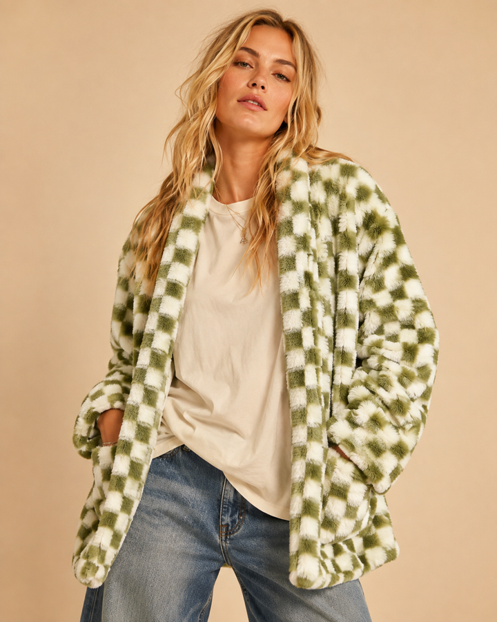 Checkmate Faux Fur Cardigan Jacket