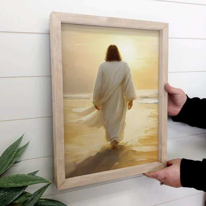 Jesus Golden Sunset - Jesus Canvas Wall Art - Wood Framed: 12x18" Medium Canvas Art with Thick Wood Frame