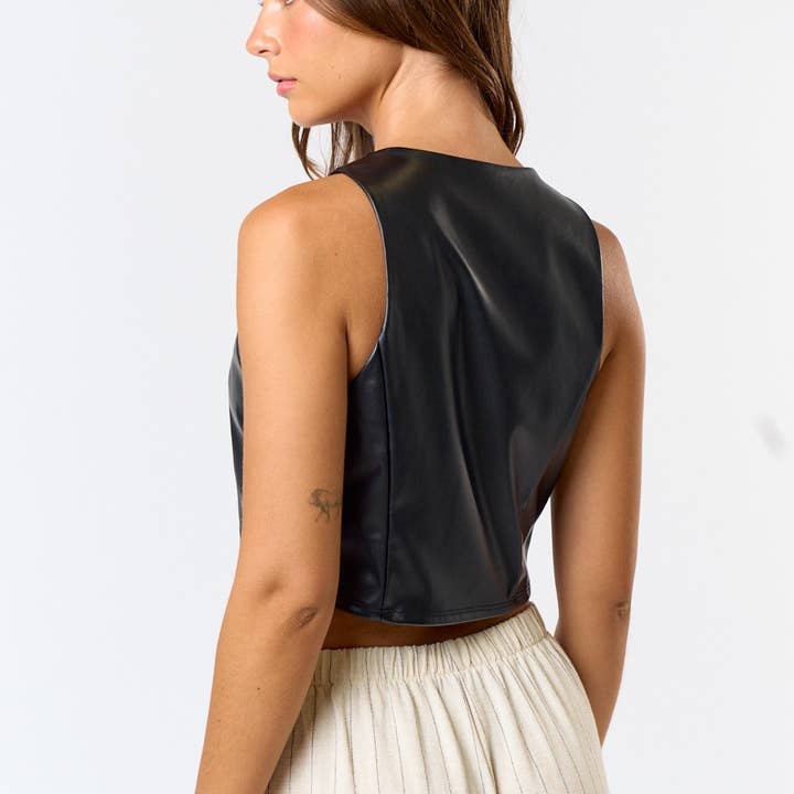 Faux Leather Tie Front Top