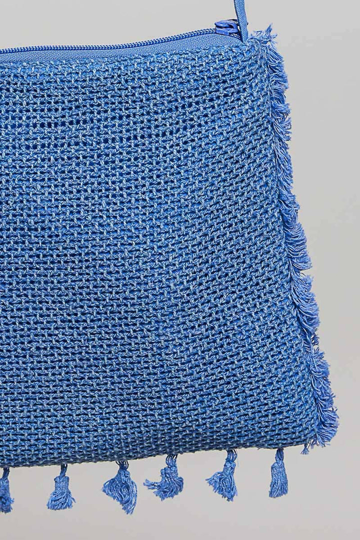 Handmade Embroidered Crossbody Denim Blue Bag: DENIM BLUE / Os