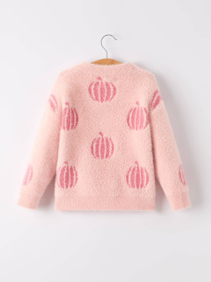 Fall Pumpkin Pink Girls Pullover Sweater