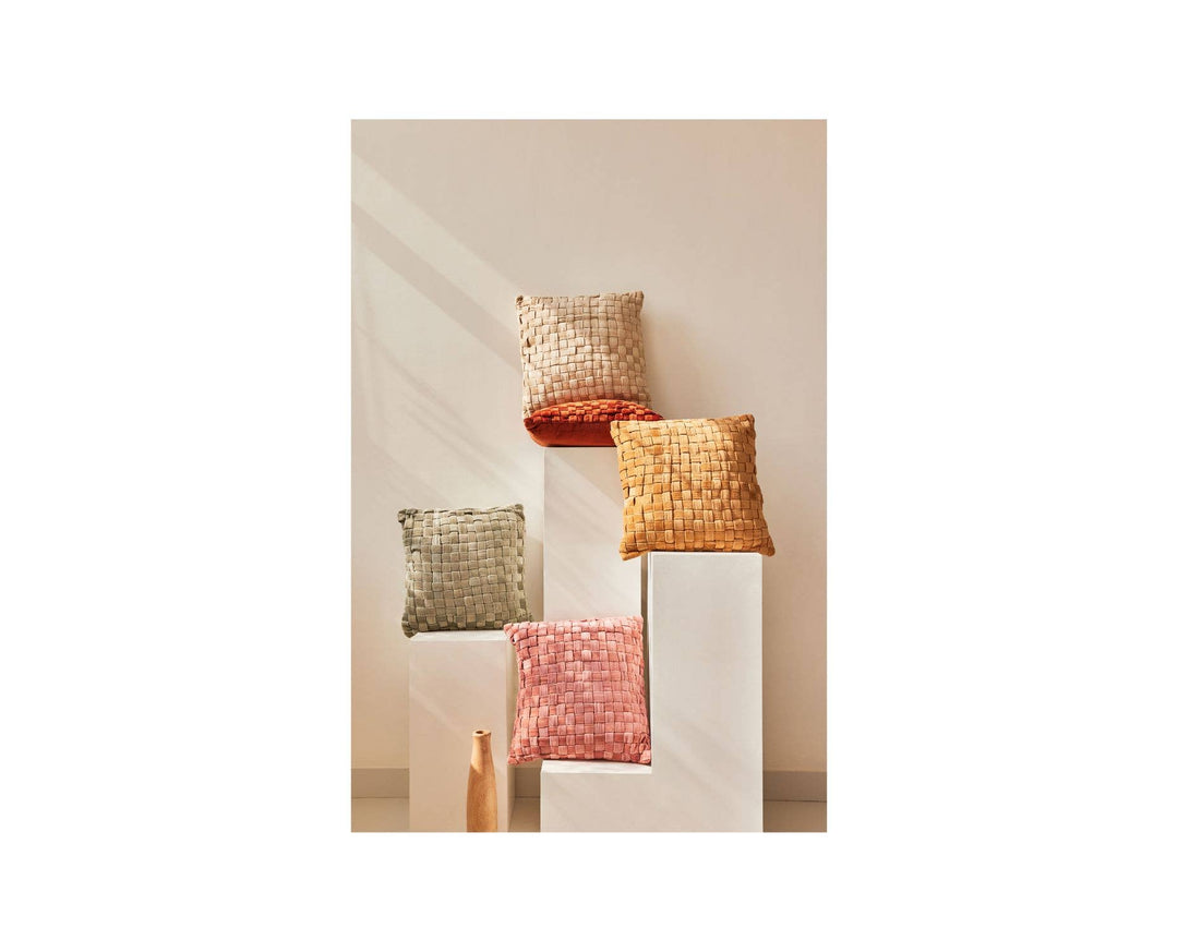 Checked Hand Woven Velvet Square Cushion
