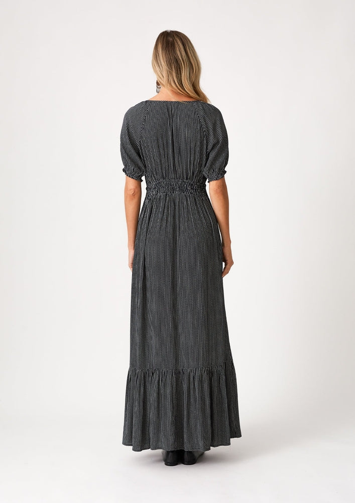 Dotted Puff Sleeve Smocked Maxi Dress
