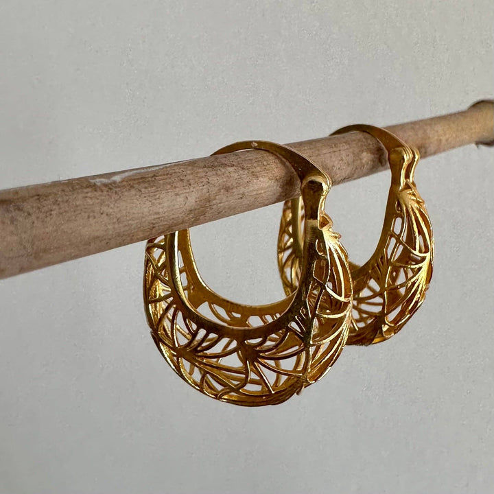 18K Gold Plate Basket Hoops