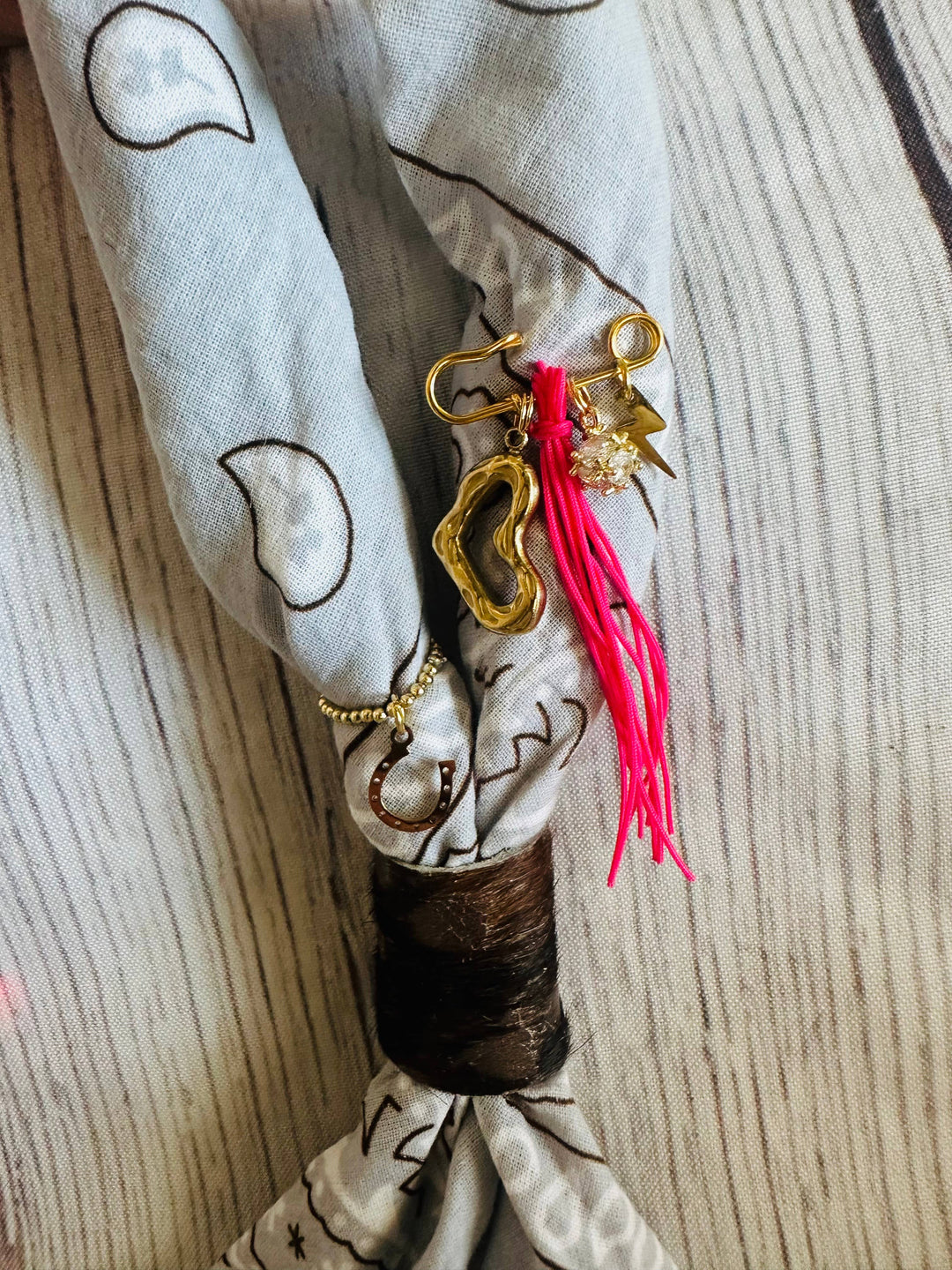 Pink & Gold Pin Bandana Charm/Hat Charm