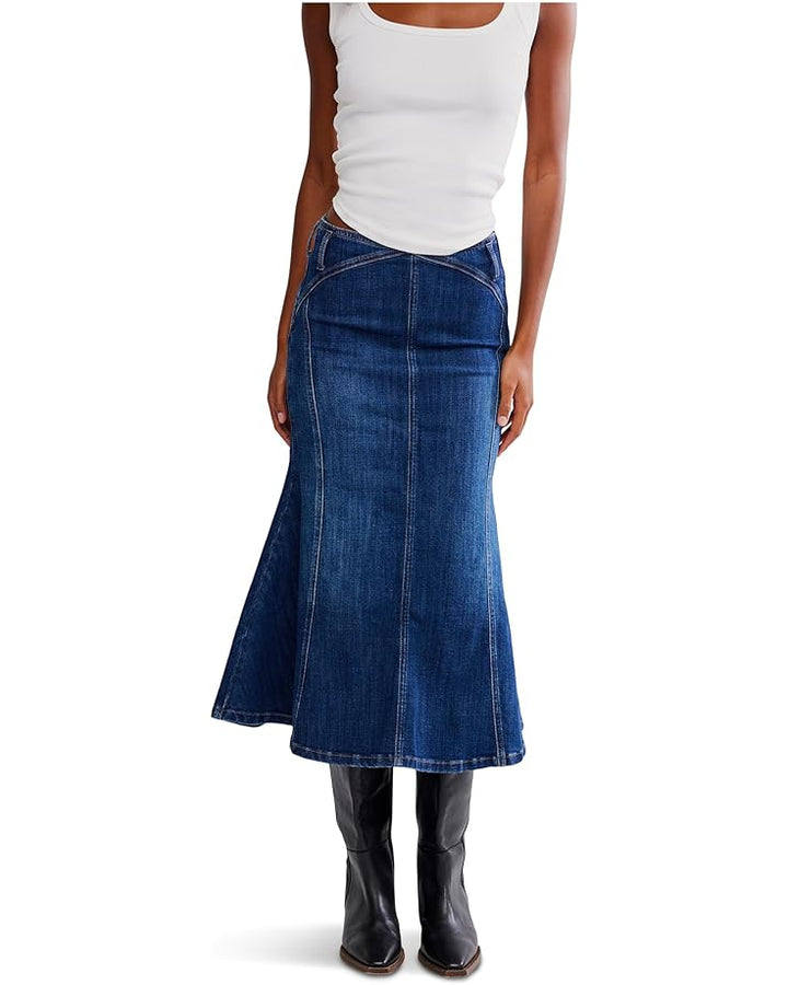 Free People Zia Denim Midi Skirt