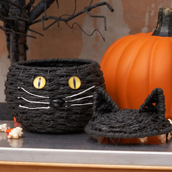Halloween Black Cat Shaped Handwoven Basket