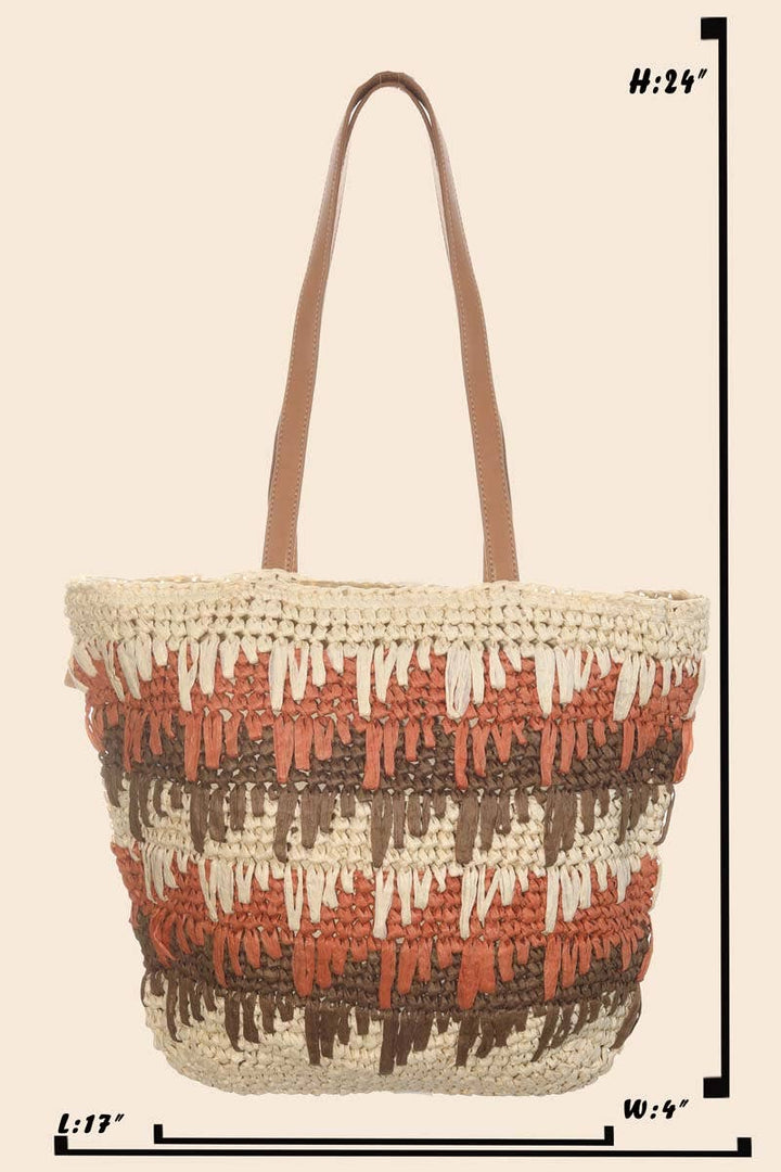 Straw Braided Striped Tote Bag