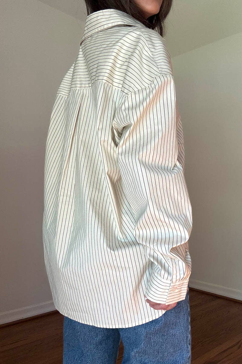 OVERSIZED PIN STRIPE BUTTON UP SHIRT