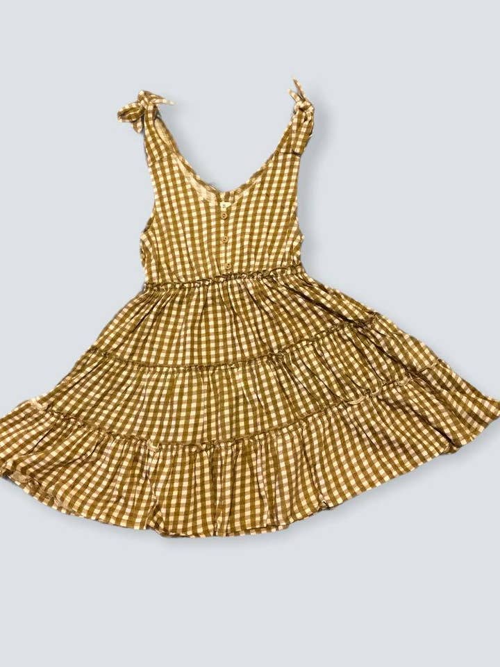 Organic Golden Gingham Tie- Dress
