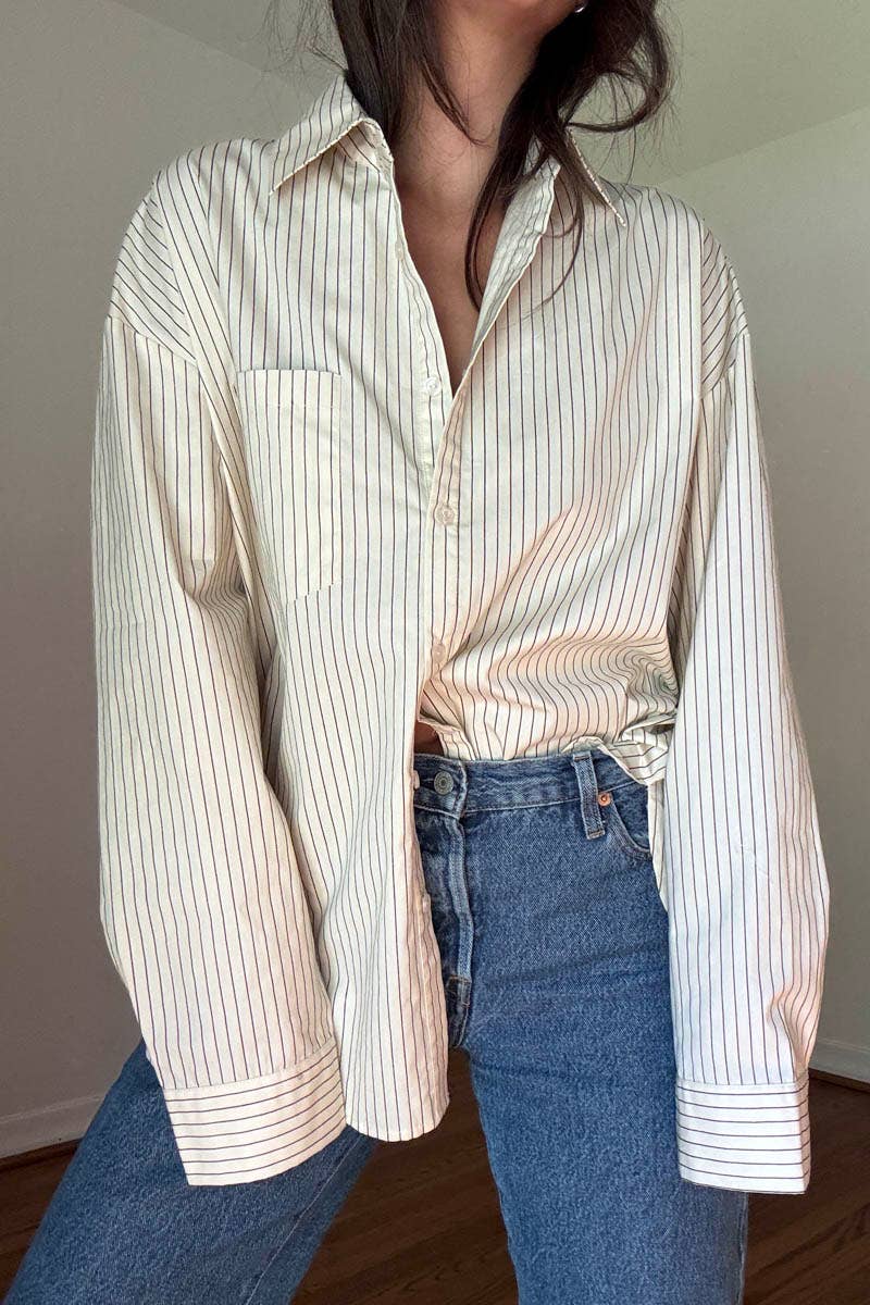 OVERSIZED PIN STRIPE BUTTON UP SHIRT