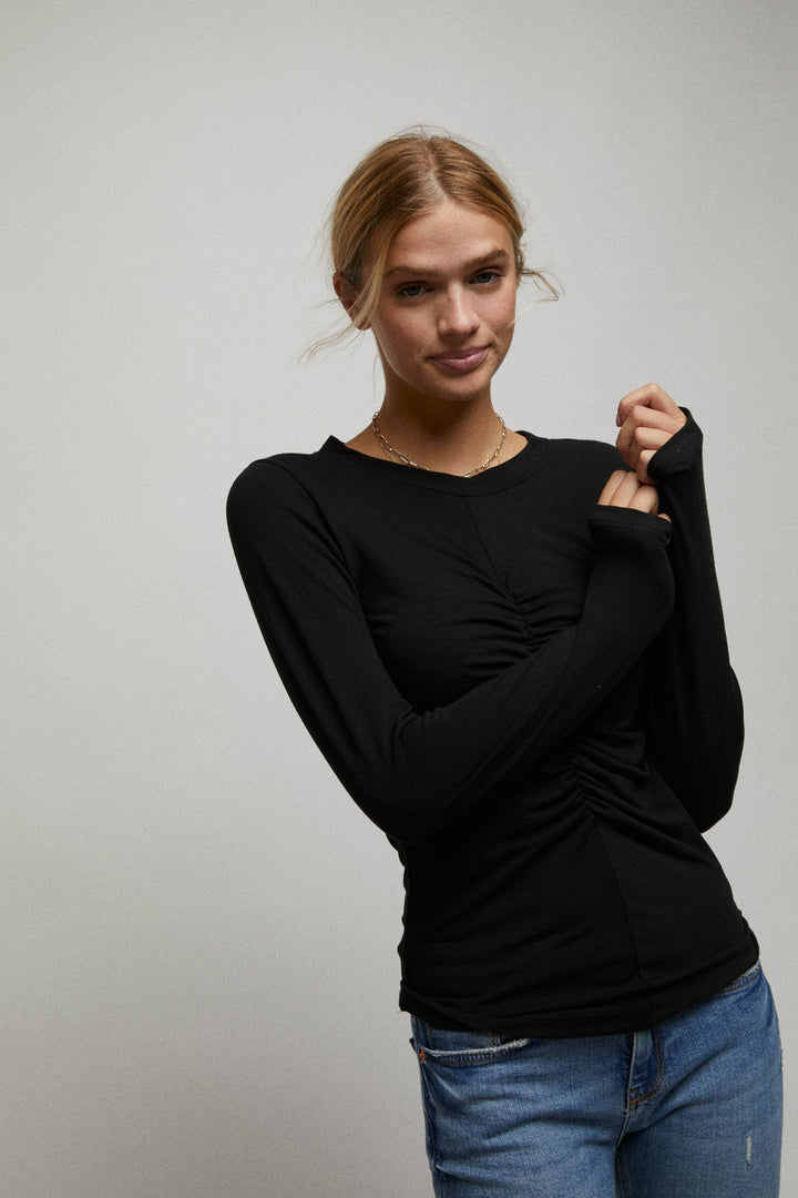 Long Sleeve Cinched Open Back Top
